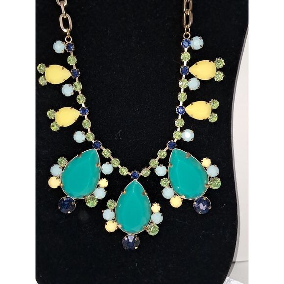 A Lilly Colorful Statement Necklace Rhinestone Gold Tone Fairy Core Royalty - Picture 2 of 11